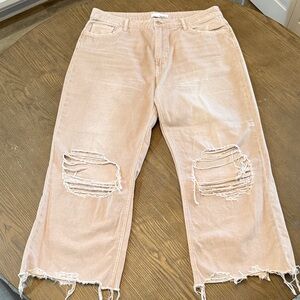 VERVET BY FLYING MONKEY Blush Pink Distressed Wide-Leg Jeans